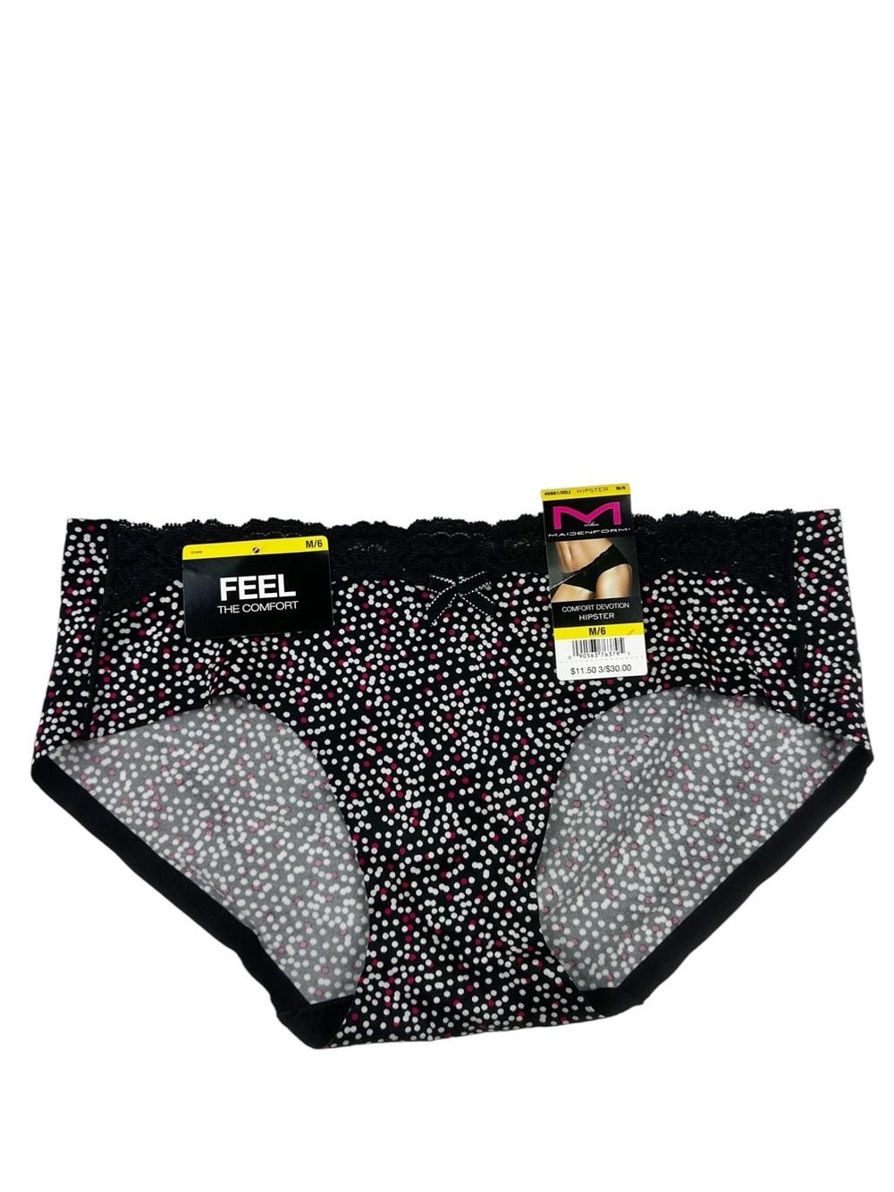 Maidenform Comfort Devotion Hipster Panty Size Medium Black Polka Dot